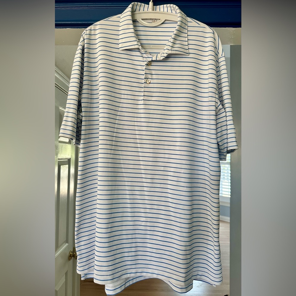 Peter Millar White Polo with Thin Blue Stripes